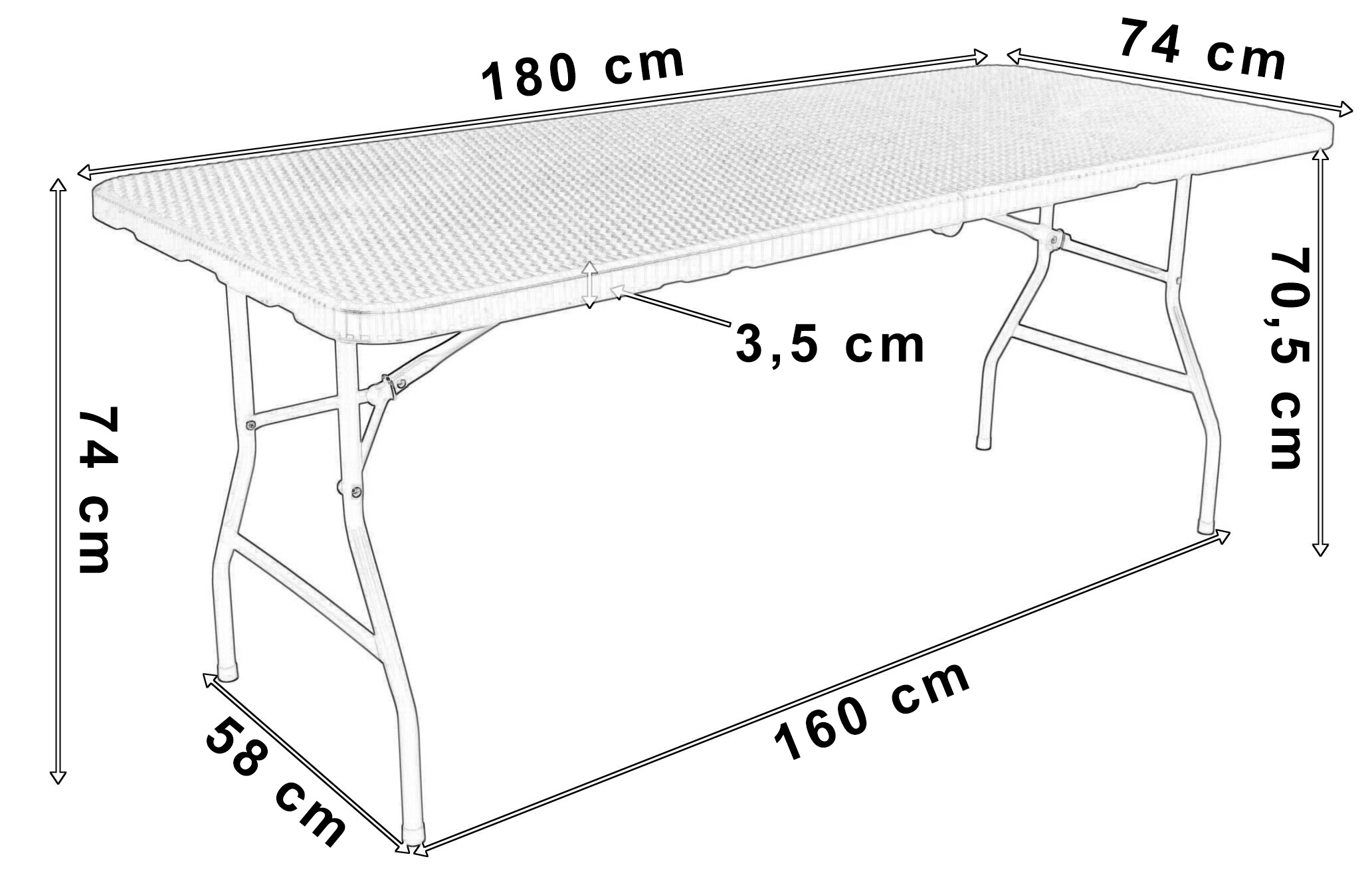Pokylių stalas sulankstytas į lagaminą RATTAN 180x74x74,5 ruda