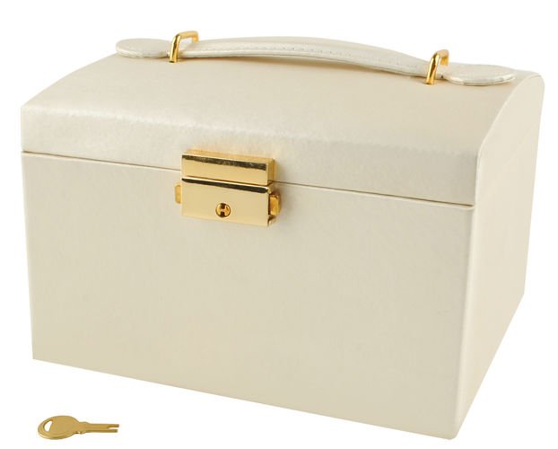 Juvelyrinė dėžė-lagaminas, 3 spalvos,užrakinama,veidrodis,rankena,2 stalčiai