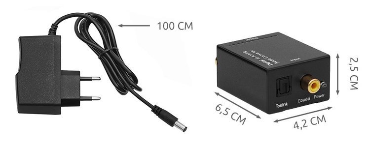 Skaitmeninis analoginis adapteris su optiniais kabeliais 