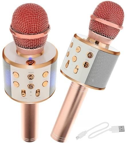 Belaidis karaokes mikrofonas „Bluetooth“ garsiakalbis 4 šviesiai rožinis 9002