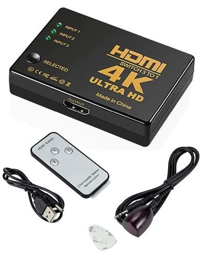 HDMI 4K jungiklis su nuotolinio valdymo pultu 3 įrenginiai 9709